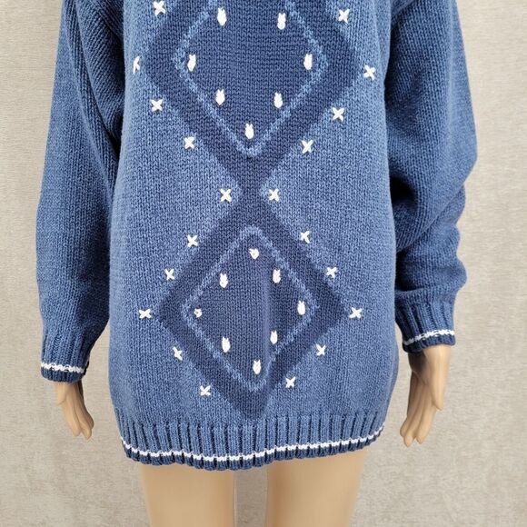 Liz Wear Vintage Blue Diamond Pattern Knit Sweater - Picture 2 of 10